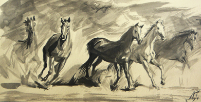 Волни коне-2, рисунка, туш четка